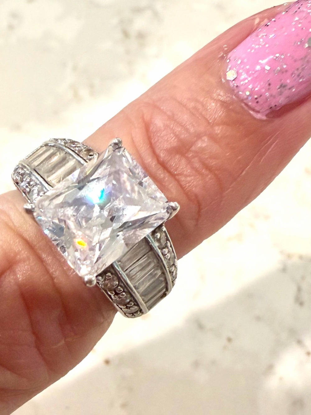 Vintage Seta 925 Sterling Silver Radiant CZ Solitaire Ring Size 5